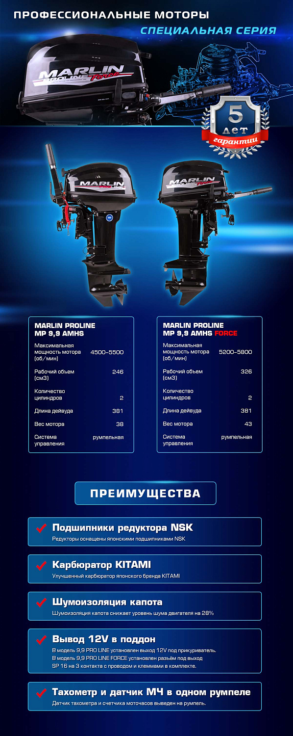Лодочный мотор MARLIN PROLINE MP 9.9 (20) AMHS FORCE в Люберцах